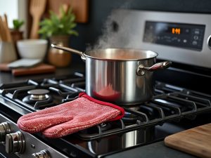 Kitchen Fire Stop. Don't place anything flammable near a stovetop.